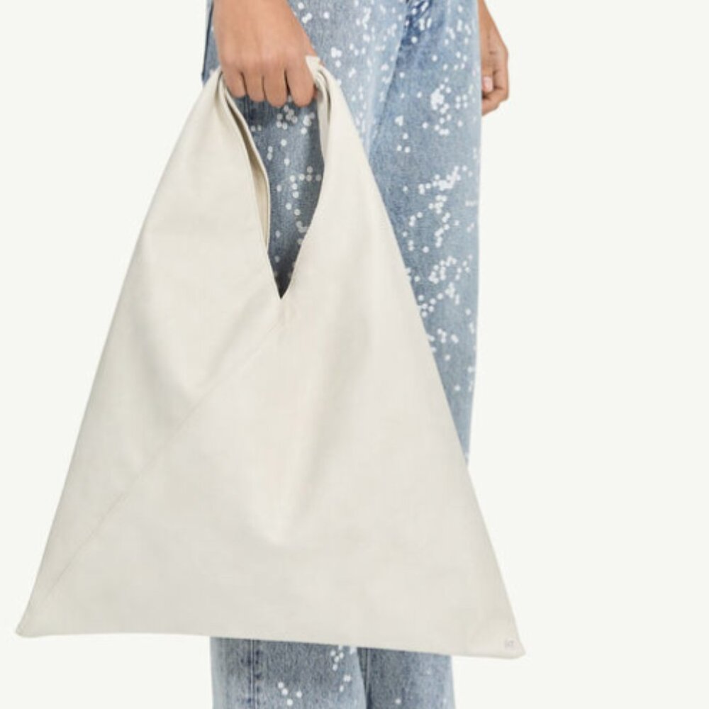 MM6 Maison Margiela White Japanese Draped Canvas/Faux Leather Tote - Large
